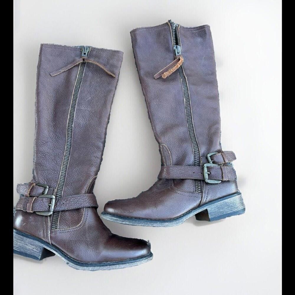 STEVE MADDEN ronndo Leather Combat Moto Boots Knee Heigh Womens 8.5 Fits 7.5
